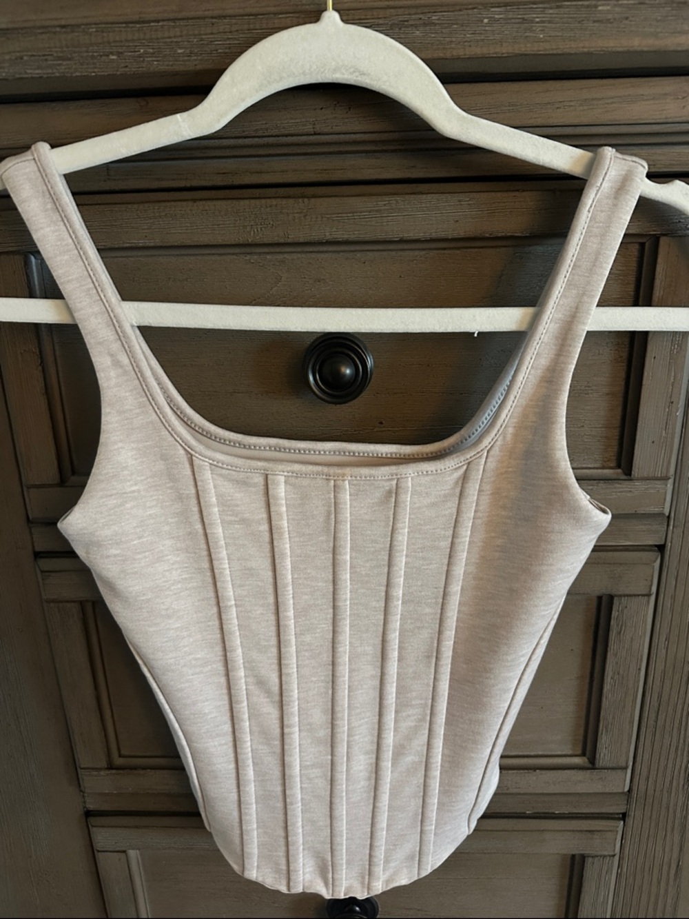 Express Beige Ribbed Crop Tank Top